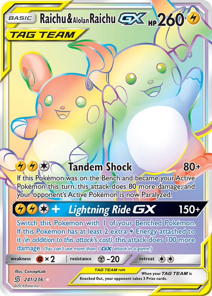 Raichu & Alolan Raichu GX (241/236) [Sun & Moon: Unified Minds]